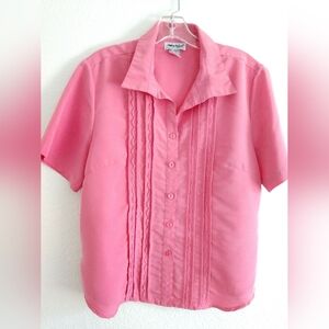 Cute Anthony Richards Blouse Pink Lace Trimmed Pleated Short Sleeve Size 12
